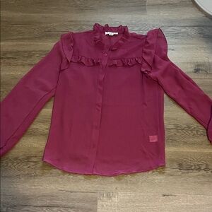 HYFVE Berry Ruffle-Trim Long Sleeve Blouse